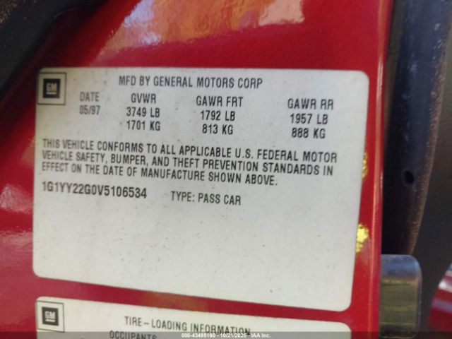1997 CHEVROLET CORVETTE 1G1YY22G0V5106534 Photo 8