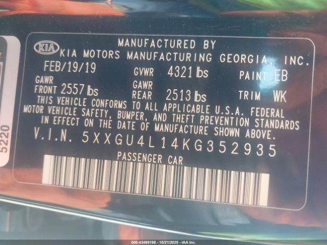 2019 KIA OPTIMA 5XXGU4L14KG352935 Photo 8