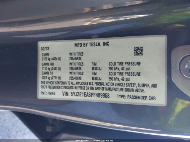 2023 TESLA MODEL 3 5YJ3E1EA8PF489958 Photo 8