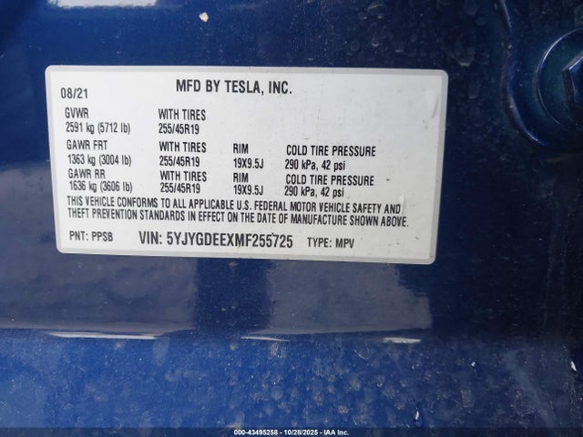 2021 TESLA MODEL Y 5YJYGDEEXMF255725 Photo 8