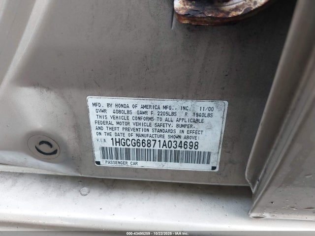 Продаж на аукціоні авто 2001 Honda Accord 2.3 Ex, vin: 1HGCG66871A034698, номер лоту: 43495259