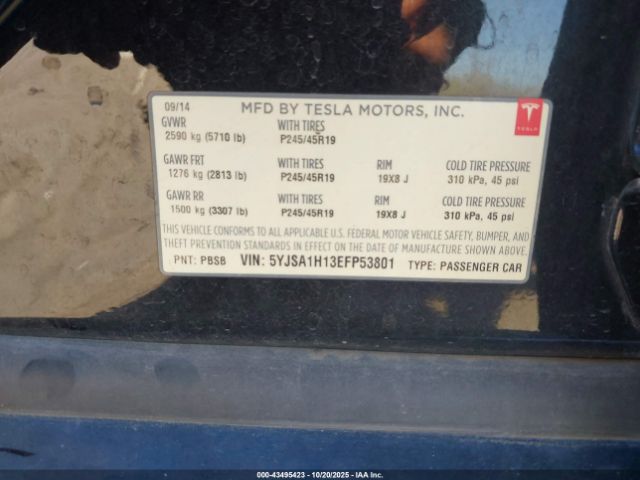 2014 TESLA MODEL S 5YJSA1H13EFP53801 Photo 8