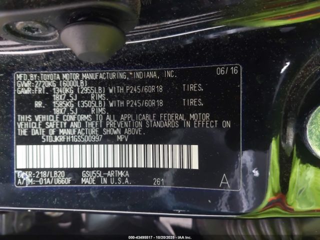 2016 TOYOTA HIGHLANDER 5TDJKRFH1GS500997 Photo 8