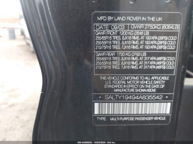2004 LAND ROVER DISCOVERY SALTY19494A835542 Photo 8