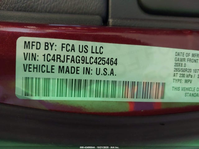 1C4RJFAG9LC425464 Jeep Grand Cherokee Altitude 4x4