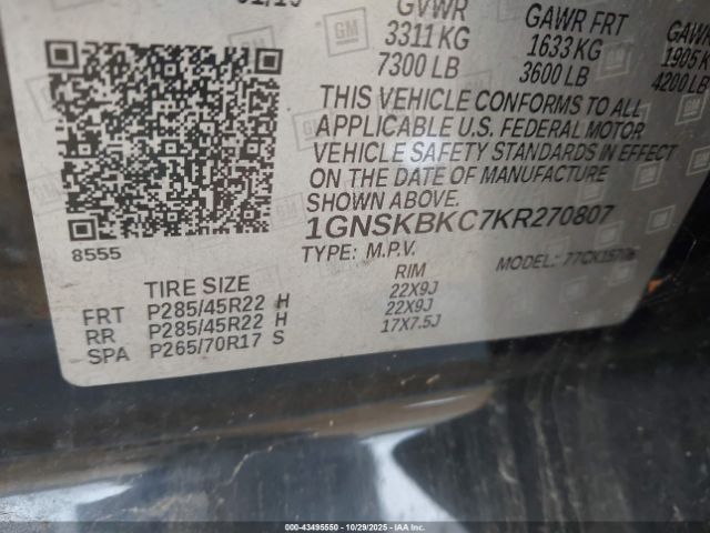 2019 CHEVROLET TAHOE 1GNSKBKC7KR270807 Photo 8