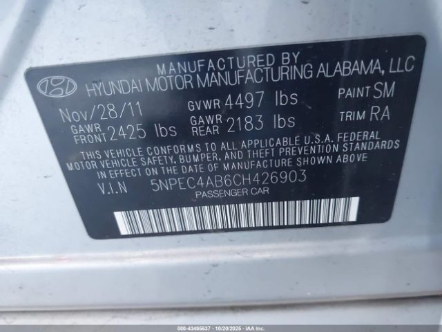 2012 HYUNDAI SONATA 5NPEC4AB6CH426903 Photo 8