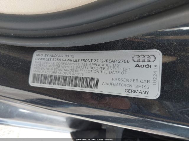 2012 AUDI A6 WAUFGAFC4CN139193 Photo 8