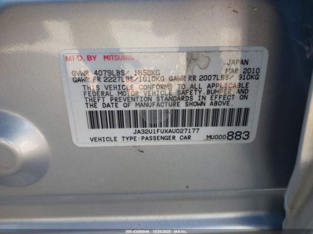 2010 MITSUBISHI LANCER JA32U1FUXAU027177 Photo 8