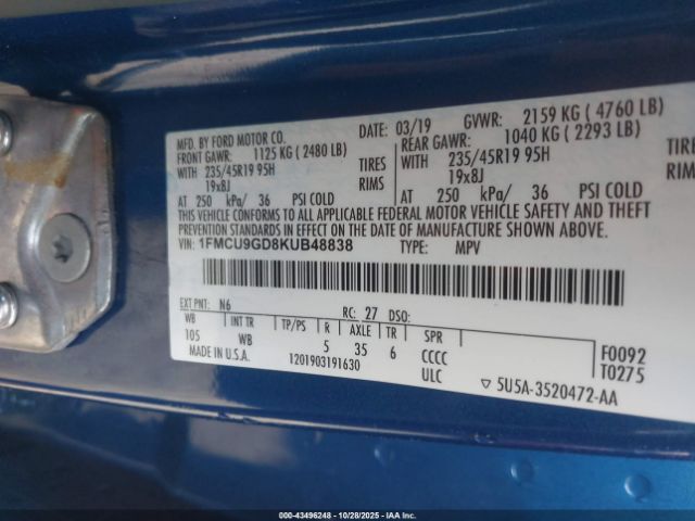 2019 FORD ESCAPE 1FMCU9GD8KUB48838 Photo 8