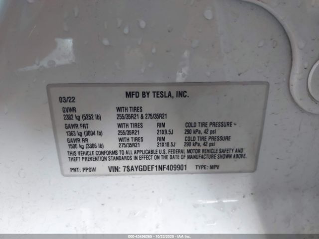 2022 TESLA MODEL Y 7SAYGDEF1NF409901 Photo 8