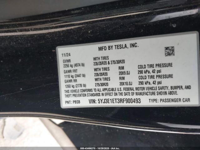 2024 TESLA MODEL 3 5YJ3E1ET3RF900493 Photo 8