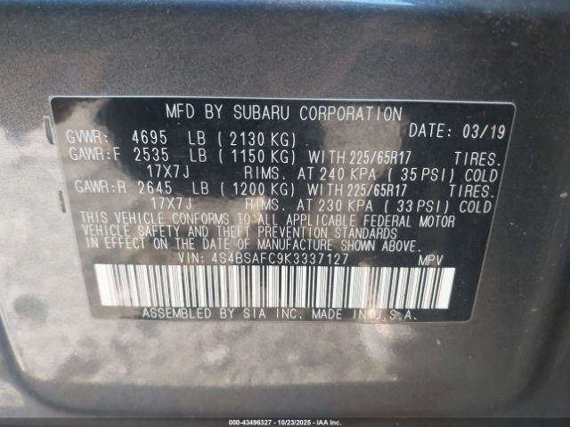 2019 SUBARU OUTBACK 4S4BSAFC9K3337127 Photo 8