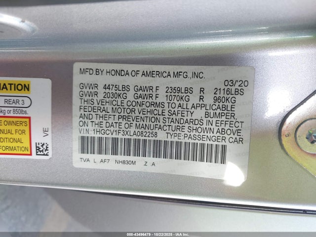 1HGCV1F3XLA082258 Honda Accord Sport