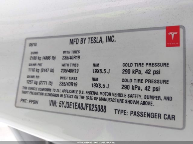 2018 TESLA MODEL 3 5YJ3E1EA8JF025088 Photo 8