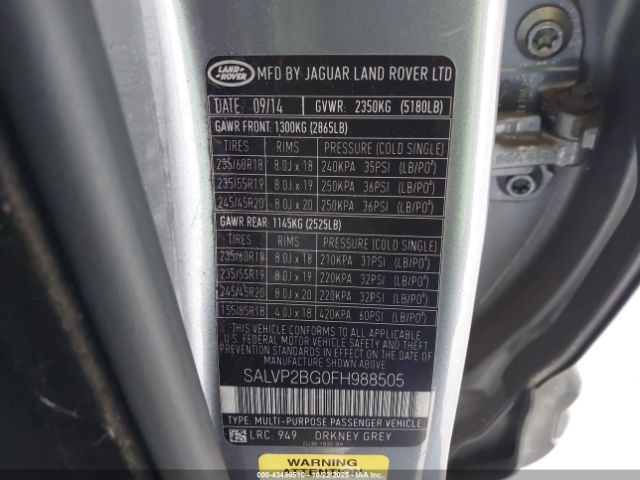 2015 LAND ROVER RANGE ROVER EVOQUE SALVP2BG0FH988505 Photo 8