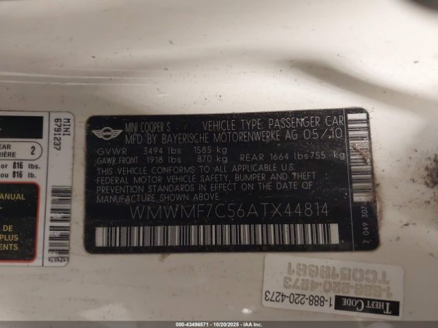 2010 MINI COOPER S WMWMF7C56ATX44814 Photo 8