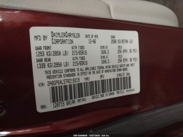 2007 CHRYSLER TOWN & COUNTRY 2A8GP64L57R219319 Photo 8