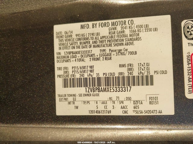 Продажа на аукционе авто 2014 Ford Mustang V6, vin: 1ZVBP8AMXE5333317, номер лота: 43496654
