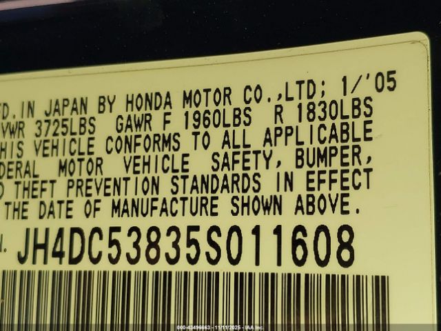 2005 ACURA RSX JH4DC53835S011608 Photo 8