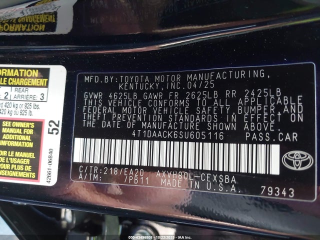 Продажа на аукционе авто 2025 Toyota Camry Se, vin: 4T1DAACK6SU605116, номер лота: 43496808