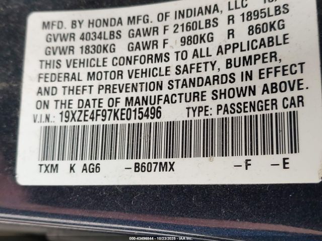 2019 HONDA INSIGHT 19XZE4F97KE015496 Photo 8