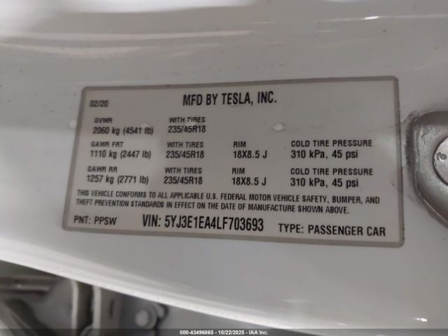 2020 TESLA MODEL 3 5YJ3E1EA4LF703693 Photo 8
