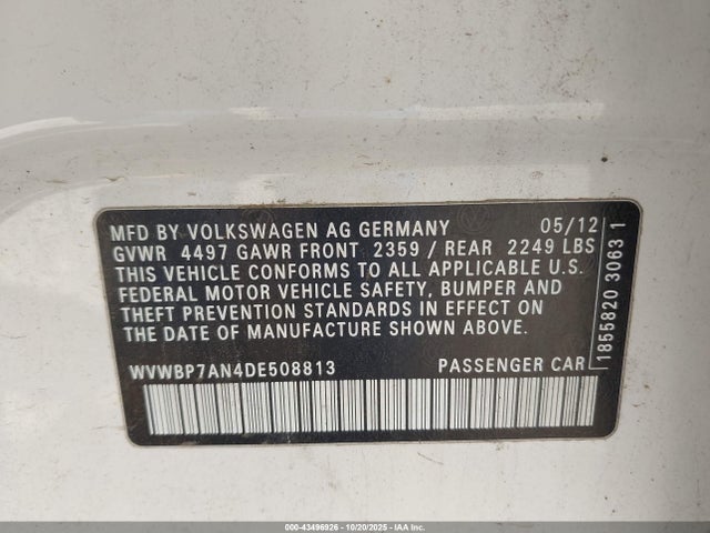 Продаж на аукціоні авто 2013 Volkswagen Cc 2.0t Sport, vin: WVWBP7AN4DE508813, номер лоту: 43496926