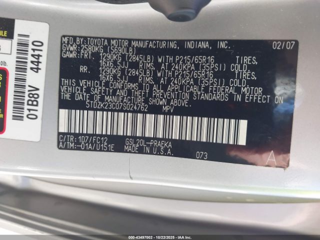 2007 TOYOTA SIENNA 5TDZK23C07S024762 Photo 8