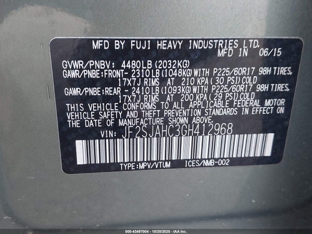 JF2SJAHC3GH412968 Subaru Forester 2.5i Limited