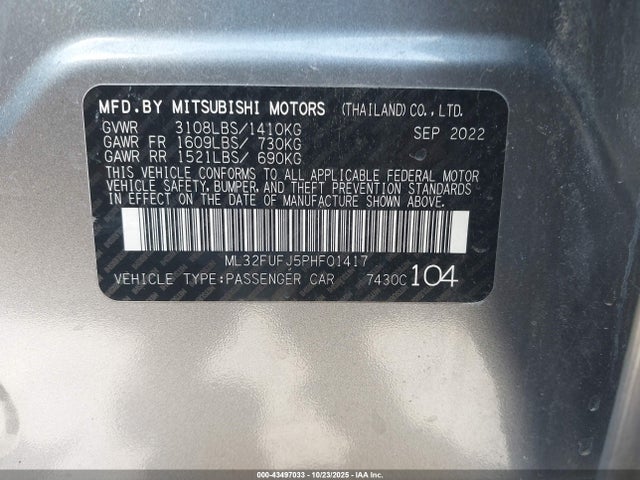 2023 MITSUBISHI MIRAGE G4 ML32FUFJ5PHF01417 Photo 8