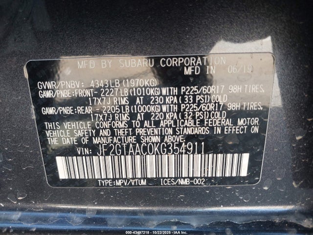 Subaru Crosstrek 2.0i 2019 JF2GTAAC0KG354911 Image 9