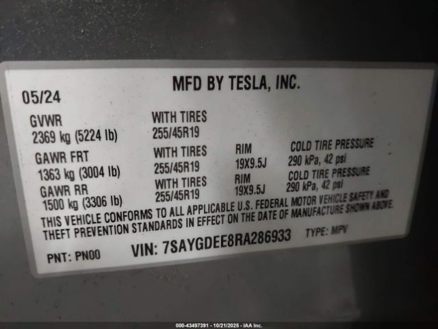 2024 TESLA MODEL Y 7SAYGDEE8RA286933 Photo 8