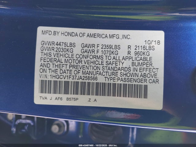 1HGCV1F37JA258566 Honda Accord Sport