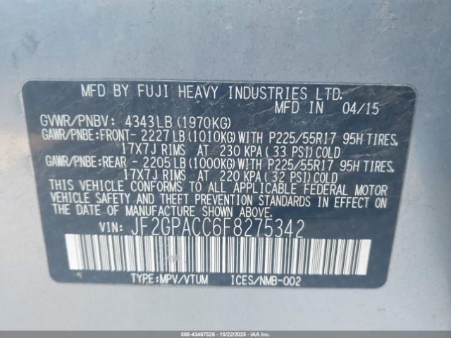 2015 SUBARU XV CROSSTREK JF2GPACC6F8275342 Photo 8