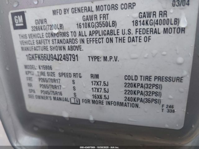 2004 GMC YUKON XL 1500 1GKFK66U94J249791 Photo 8