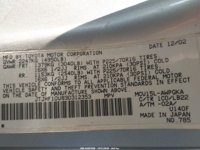 2003 LEXUS RX 300 JTJHF10U830312353 Photo 8