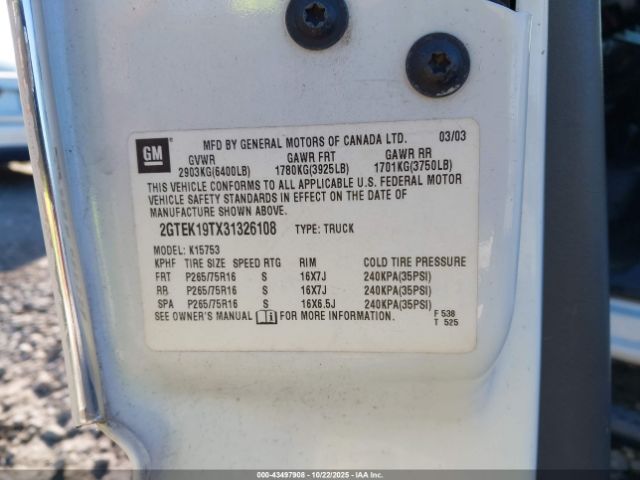 2003 GMC SIERRA 1500 2GTEK19TX31326108 Photo 8