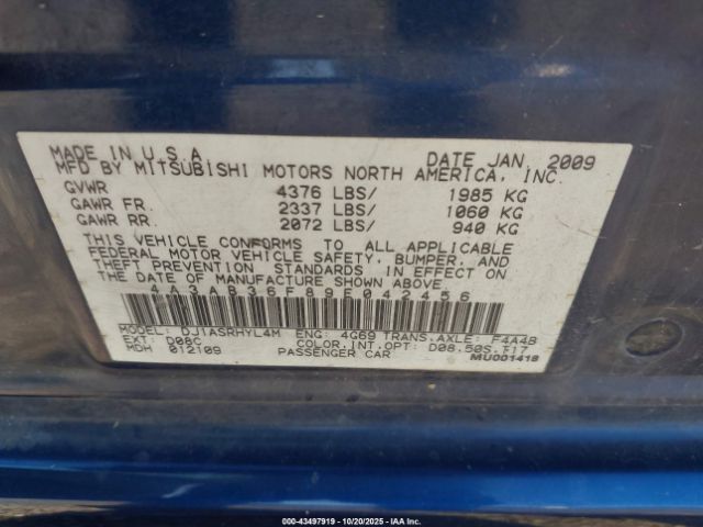 2009 MITSUBISHI GALANT 4A3AB36F89E042456 Photo 8