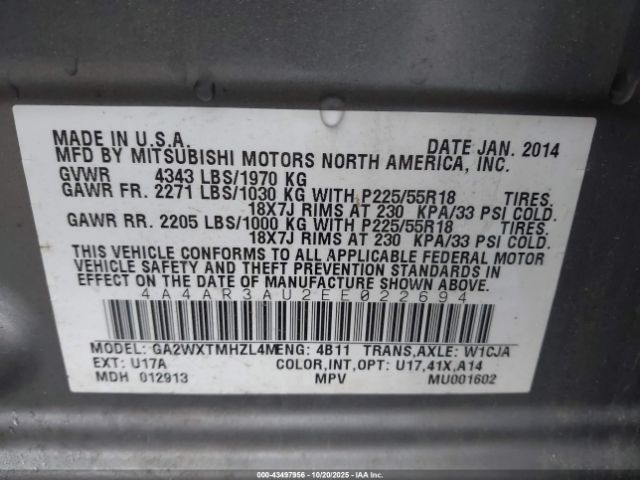 2014 MITSUBISHI OUTLANDER SPORT 4A4AR3AU2EE022694 Photo 8