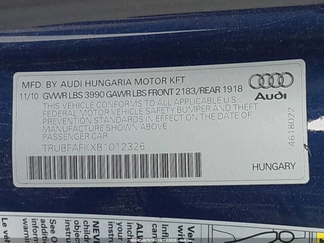 2011 AUDI TT TRUBFAFKXB1012326 Photo 8