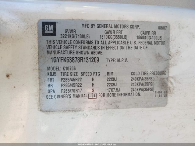 2008 CADILLAC ESCALADE 1GYFK63878R131209 Photo 8