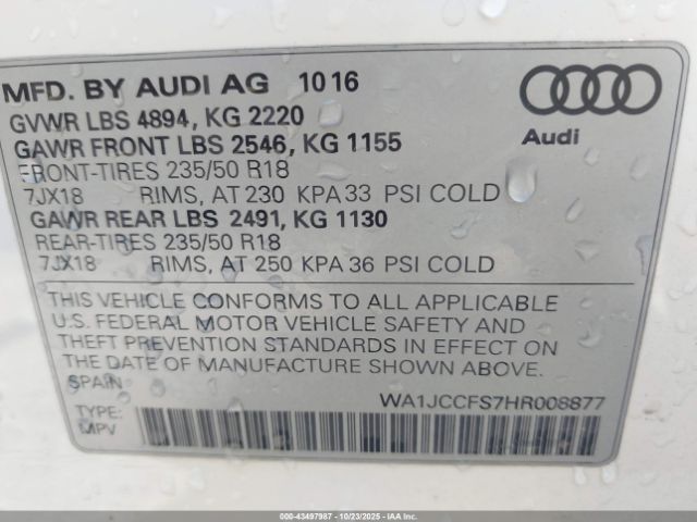 2017 AUDI Q3 WA1JCCFS7HR008877 Photo 8