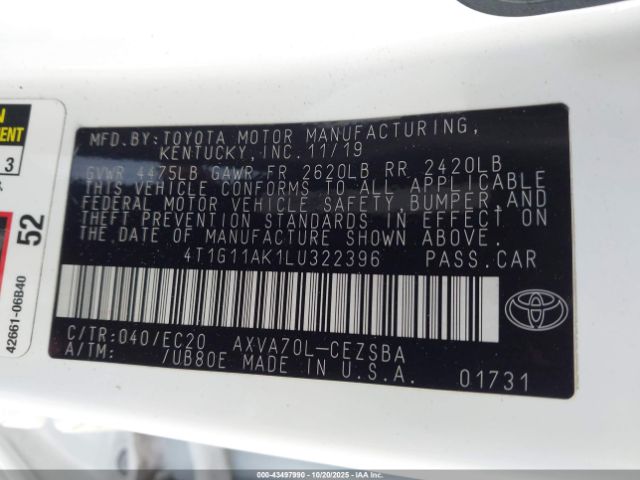 2020 TOYOTA CAMRY 4T1G11AK1LU322396 Photo 8