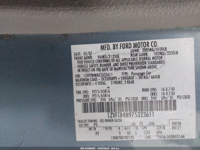 2007 FORD MUSTANG 1ZVFT84N975323611 Photo 8