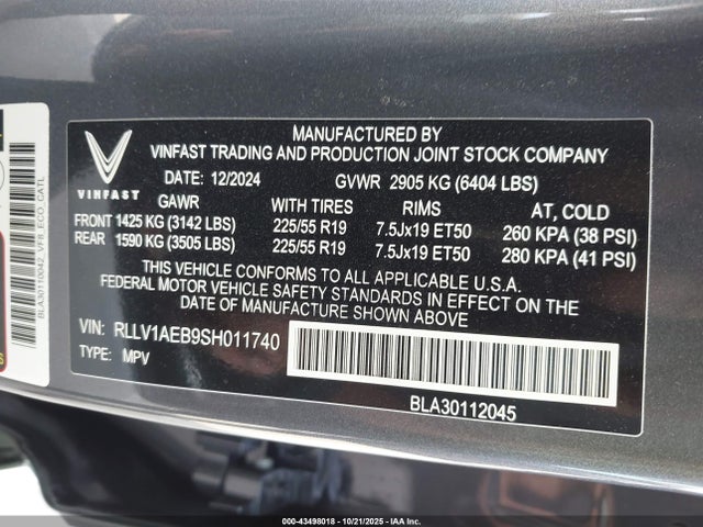 RLLV1AEB9SH011740 Vinfast Vf 8 Eco