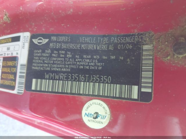 2006 MINI COOPER S WMWRE33516TJ35350 Photo 8