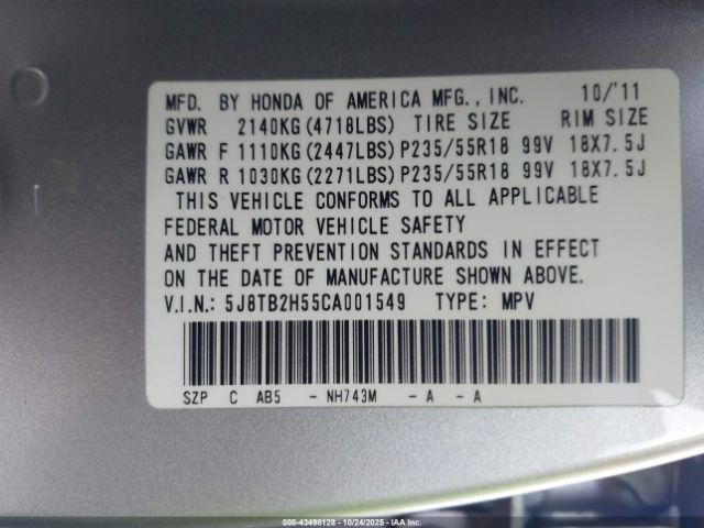 2012 ACURA RDX 5J8TB2H55CA001549 Photo 8