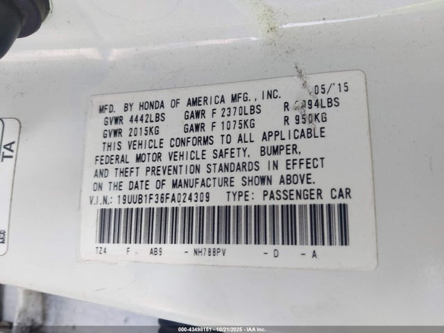 Aukcja sprzedaży 2015 Acura Tlx, vin: 19UUB1F36FA024309, numer aukcji: 43498151