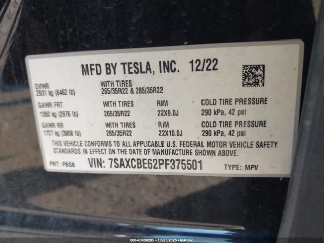 2023 TESLA MODEL X 7SAXCBE62PF375501 Photo 8